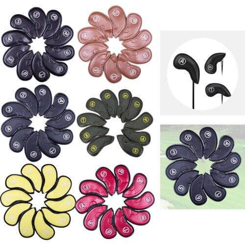 10x PU Leather Golf Club Iron Covers Headcovers Set Waterproof Golf Accessories