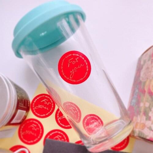 120pcs/lot Red 'FOR YOU' Hot Stamping Font Round Adhesive Seal Sticker DIY Gift Product Package Decoration Label Store Supplies