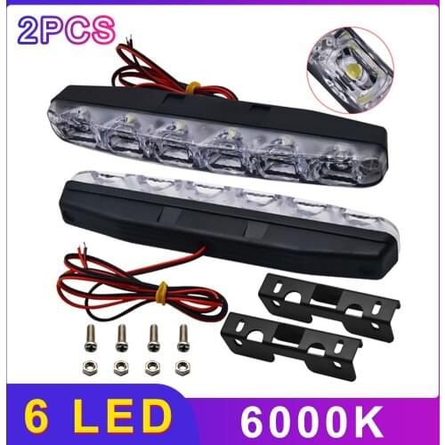 2Pcs LED DRL Daytime Running Lights 6 LEDs DC 12V 6000K Automobile Light Source Car Styling Dust-proof Waterproof Signal Lamp