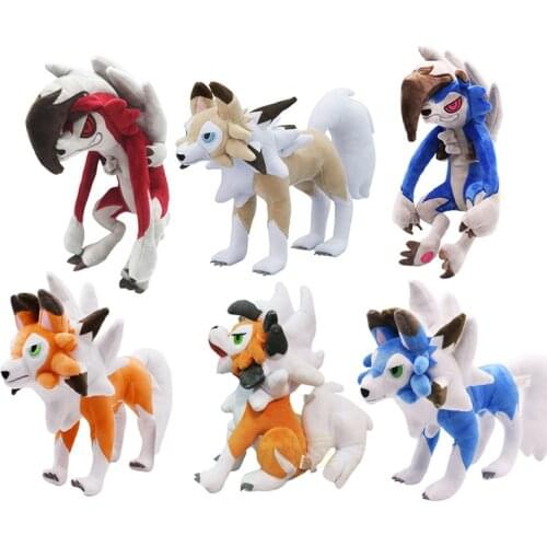 25-30cm Pokemon Anime Lycanroc Animals White Yellor Blue Red Werewolf Wolf Plush Peluche Soft Stuffed Toys Dolls Kids Gifts