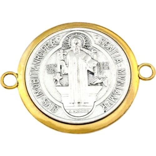 5PCS/Lots Catholic Saint St Benedict Cross Alloy Connector Gold And Silver Necklace DIY Jewelry 65.5x51.5mm F-62