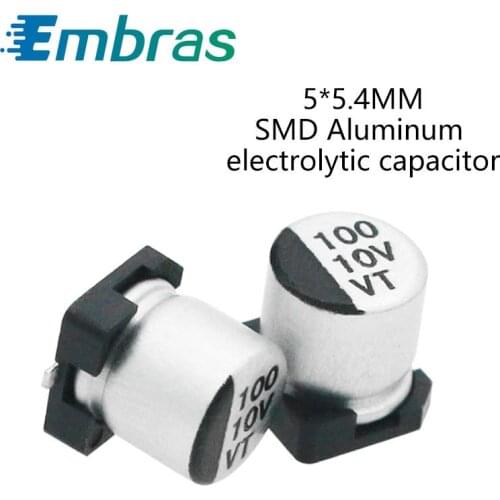 50Pcs 5*5.4 SMD Aluminum Electrolytic Capacitor Kit 16V 25V 35V 50V 63V 10V 100UF 47UF 33UF 22UF 10UF Full Values Assorted Sets