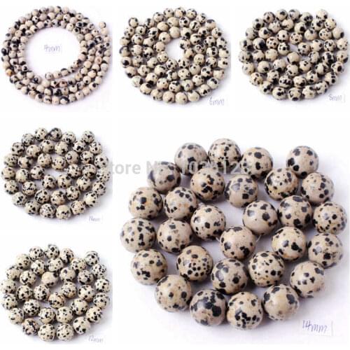 High Quality Round Natural Dalmatian Stone Bracelet Necklace Jewelry DIY Gems Loose Beads 15Inch 4,5,6,8,10,12,14mm wj74
