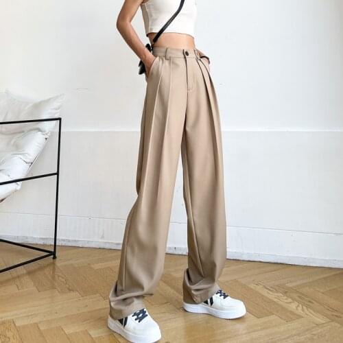 Original Pants For Women High Waist Chic Fashion Straight Simple Gray Jogging Vintage Trousers Summer Elegant Womens Clothing