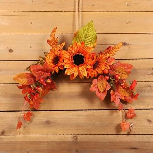 HGHO Artificial Sunflower Swag for Front Door Wall Hanging Wreath for Home Arch Door Wall Wedding Thanksgiving Decoration