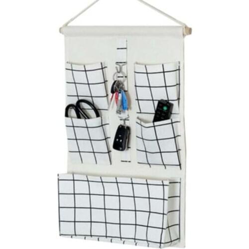5 Pockets Canvas Wall Hanging Storage Bags Foldable Rack Door Pouch Bedroom Storage Holder Cosmetic Keys Hanging Organizer Bolsa