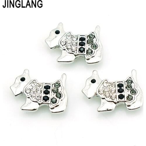 JINGLANG Fashion 18mm Snap Buttons Rhinestone Dog Metal Casp DIY Interchange Bracelets Accessories Jewelry Free Shipping