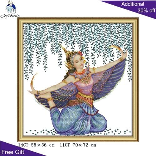 Joy Sunday Indonesian Fairy RA162 14CT 11CT Counted and Stamped Home Decor Dance Elves Embroidery DIY Cross Stitch kits