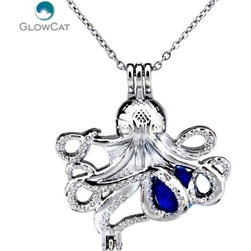K184 Silver Stone Cage Ocean Jellyfish Perfume Locket Necklace Stainless Chain Aroma Essential Oil Diffuser Locket