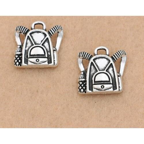 KJjewel Student Bag Charm Pendant Tibetan Silver Plated Jewelry Making Accessories Handmade 16x16mm