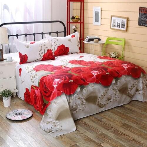 3 Piece Sheet Set 3D Printed Polyester Bedding Sheets Flower Design Bedding Flat Sheet Pillowcase