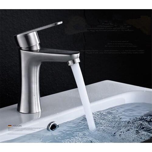 Bathroom Basin Sink Tap 304 stainless steel Deck Mounted Single Hole Wash Face Basin Hot and Cold Mixer Faucet