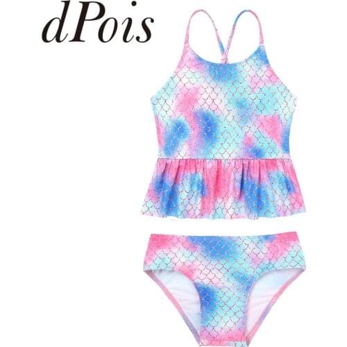 Girls Two Pieces Swimsuit Sleeveless Mermaid Tops with Bottoms Kids Swinwear Summer Swimming Bathing Suits Girlss Swimsuits
