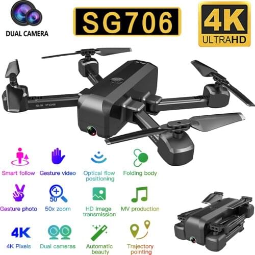 KaKBeir SG706 Quadcopter Drone 4K 1080P HD Dual Camera WiFi FPV Optical Flow Profissional RC Drone Foldable helicopter funny Toy