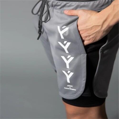 Summer Mens Sports Shorts Spandex Leisure Fitness Double Layer Antiglare Muscle Brothers
