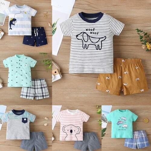 2021 Baby Boy Summer Cartoon Clothes short sleeveT-shirt+shorts Fashion Infant Outfits Toddler Costume Kids Fashion Shorts Set