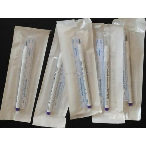 10Pcs Wholesale 1.0mm Tattoo Permanent Makeup Marker Pen With 1Pc Sterile Ruler Set For Permanent Makeup Eyebrow Lips Supply