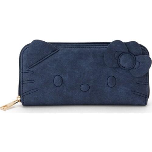 Cartoon Cowboy Blue Embroidered Hello Kitty Long Short Wallet Japanese Version Lady Key Case Coin Purse Retractable Card Case