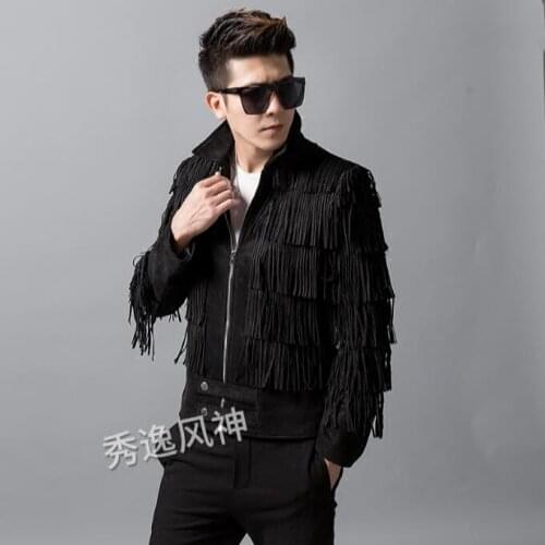 Mens handsome Slim jacket Court style embroidery fashion trend deduction long-sleeved punk wind nightclub singer out sui
