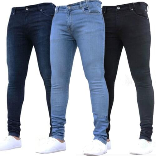 Mens Pants High Waist Zipper Stretch Jeans Casual Slim Fit Trousers Male Plus Size Pencil Pants Denim Skinny Jeans for Men