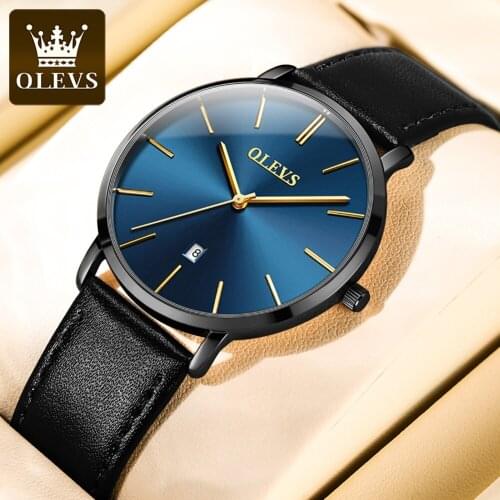 OLEVS Fashion Watch Top Brand Leather Business Men Quartz Watch Mens Watches Waterproof Calendar Male Clock Montre Homme