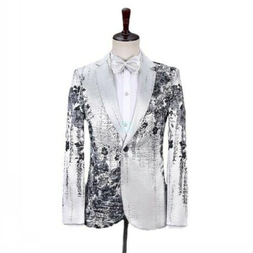 Mens 3D Sequin Notch Lapel Suit Jacket Blazer Wedding Tailored Shiny Prom coat L2