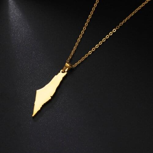 My Shape Arabic Words Palestine Israel Map Pendant Necklaces For Women Men Stainless Steel Necklace Choker Fashion Jewelry Gift