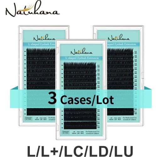 NATUHANA 30Cases/lot 8~15mm Mixed L/L+/LC/LD/Curl Matt Black Eyelash Extension PBT Mink LC False Eyelashes L Shaped lashes