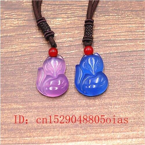 Natural Multicolor Chinese Jade Fox Pendant Agate Necklace Fashion Charm Jewelry Carved Blessing Amulet Gifts for Women Men