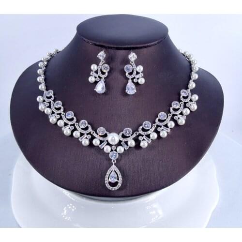 New fashion Bohemia shell pearl crystal zircon necklace earring wedding bride banquet dressing dinner jewelry set,free shipping