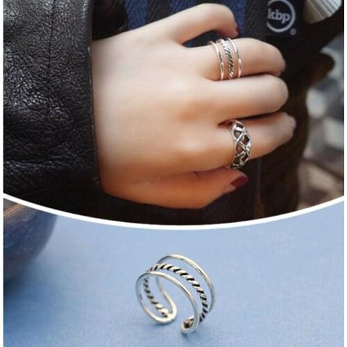 New 925 Sterling Silver Rings Vintage Thai Silver Twist Couple For Women Rings Adjustable Rings Free Shipping