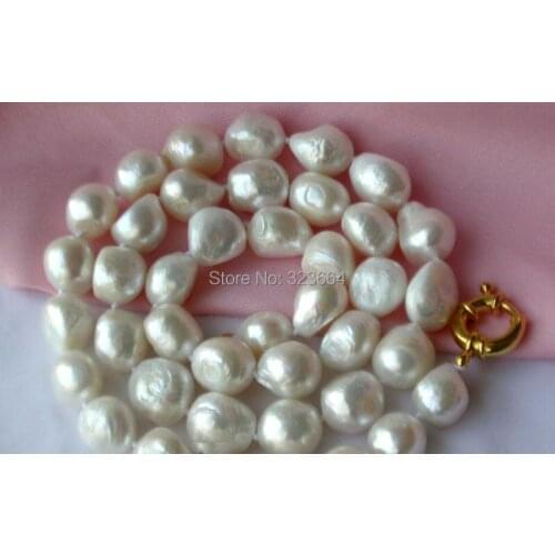 Huge 32" 12mm baroque white freshwater pearl necklace