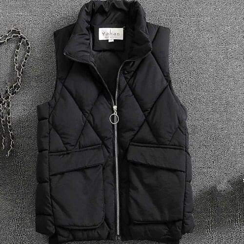 2021 Autumn Winter Vests for Women Zipper Stand Collar Female Sleeveless Down Jacket Black Waistcoat Women Outerwear Vest Coats