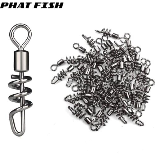 PHAT FISH 50pcs SS Rolling Swivels with Screwed In Snaps Freshwater Saltwater Pike Fishing Accessories Terminal Tackles