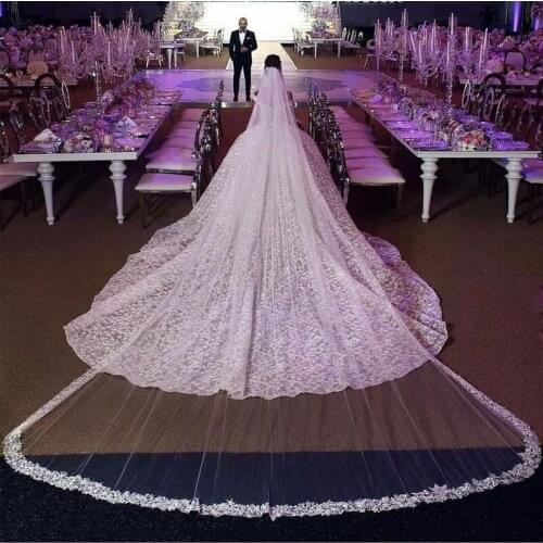 Compare with similar Items Luxury Wedding Veils White Ivory Cathedral Length Top Quality Lace Appliqued 5M Long Bridal Veil