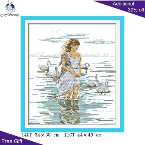 Joy Sunday Goose Girl Needlework R439 14CT 11CT Counted and Stamped Home Decor The Goose Girl Embroidery DIY Cross Stitch kit