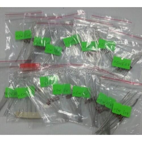 0.5W Zener 3.3V to 30V 14valuesX10pcs=140pcs 1/2W Zener Assorted Kit Free Shipping