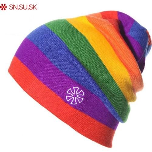 SU.SN.SK Rainbow Stripes Winter Beanies Women Men Hats Knitted High Quality Brand Ski cap Fashion Casual Hat