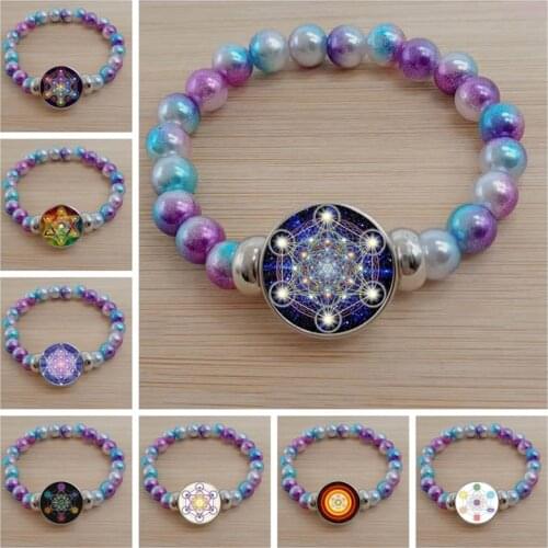 Mysterious Metatron Cube Bracelet Sacred Geometry Flower of Life Glass Magic Hexagon Color Bead Bracelet Jewelry Unisex