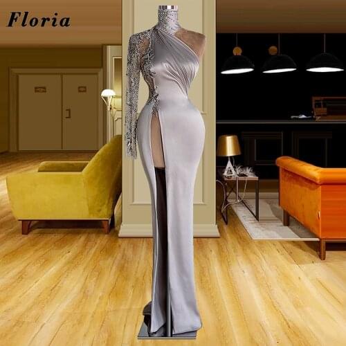 Floria Gray Beading Evening Dresses Dubai Design Long Evening Gowns Saudi Arabia Prom Dress Women Party Night Vestidos De Festa