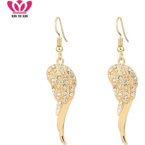 2020 New Angel Wing Feather Crystal Drop Earrings For Femme Hook Earring Gold Silver Color Pendientes Jewelry For Her Gifts