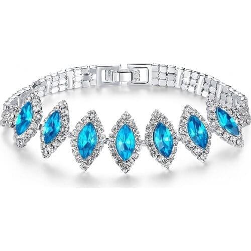 Women Crystal Bracelet Acid Blue Crystal Charm Tennis Bracelet In Rhodium Plated Micro Pave AAA Cubic Zirconia Stone Jewelry