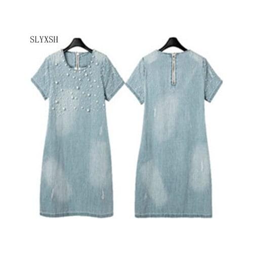 M-5XL Plus Size Denim Blue Maternity Dress for Pregnant Women Summer Beading Maternity Clothes Women Dresses Pregnancy Clothing