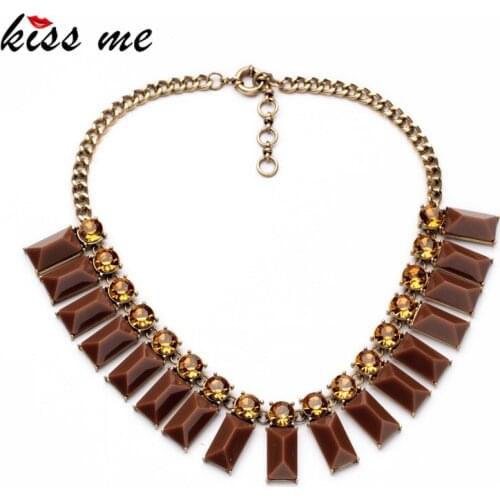 KISS ME Bijoux Brown Resin Glass Chain Shourouk Necklace 2017 Fashion Collares Bijuterias for Women Christmas Gifts