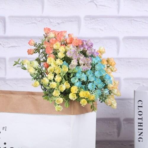 1pc 5 forks plastic rose fake flower bouquet for wedding party hotel home window flower arrangement photography props