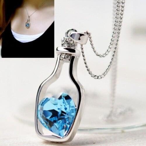 1Pcs Trendy Chains Necklace Popular Style Love Drift Bottles Pendant Necklace Heart Crystal Pendant Fashion Jewelry