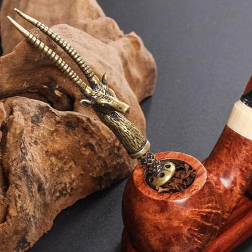 1pcs Retro Brass Carving Deer Pipe Pressing Rod Grinding Cigarette Press Multifunctional Cigarette Tobacco Pipes Accessories