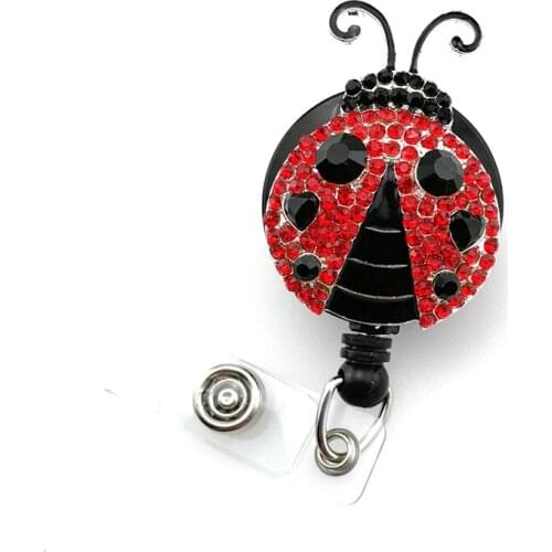 10pcs/lot Free Shipping Rhinestone Ladybug Retractable Badge Reel Insect Badge Holder key Card Tag