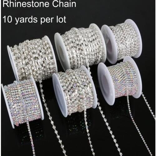 10yard/roll SS6-SS18 Rhinestone Chain Copper claw with Transparent/white AB Glass Rhinestone,Antique SIlver Plated DIY Jewelry