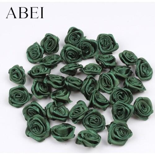 100pcs 15mm mini Navy Green Rose Head For Wedding Party Home Decoration DIY Sewing Satin Ribbon Flowers Wholesale